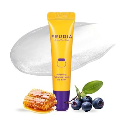 FRUDIA Blueberry Honey Lip Balm Tube, Exfoliating &amp; Moisturizing Dewy Korean Lip Balm for Dry Lips made with Jeju Blueberry &amp; Honey Extracts for Soft, Plump Lips (0.33 fl oz)