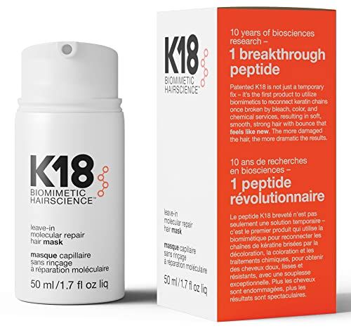 K18 Full-Size Leave-In Molecular Hair Mask, Repairs Dry or Damaged Hair, Reverse Hair Damage from Bleach, Color, Chemical Services &amp; Heat