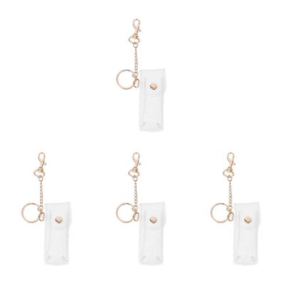 4 Pack Pvc Holder Keychain, Transparent Lip Balm Sleeve with Golden Key Rings, Universal Size for Lipstick, Clear Design for Women, 3.42 X 1.29 X 3.93 Inch