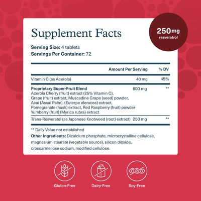Youtheory Resveratrol Advanced Antioxidant Formula - Premium Antioxidant Supplement with Super-Fruit Blend - Contains ResVida - Dairy, Soy & Gluten Free - 290 Tablets