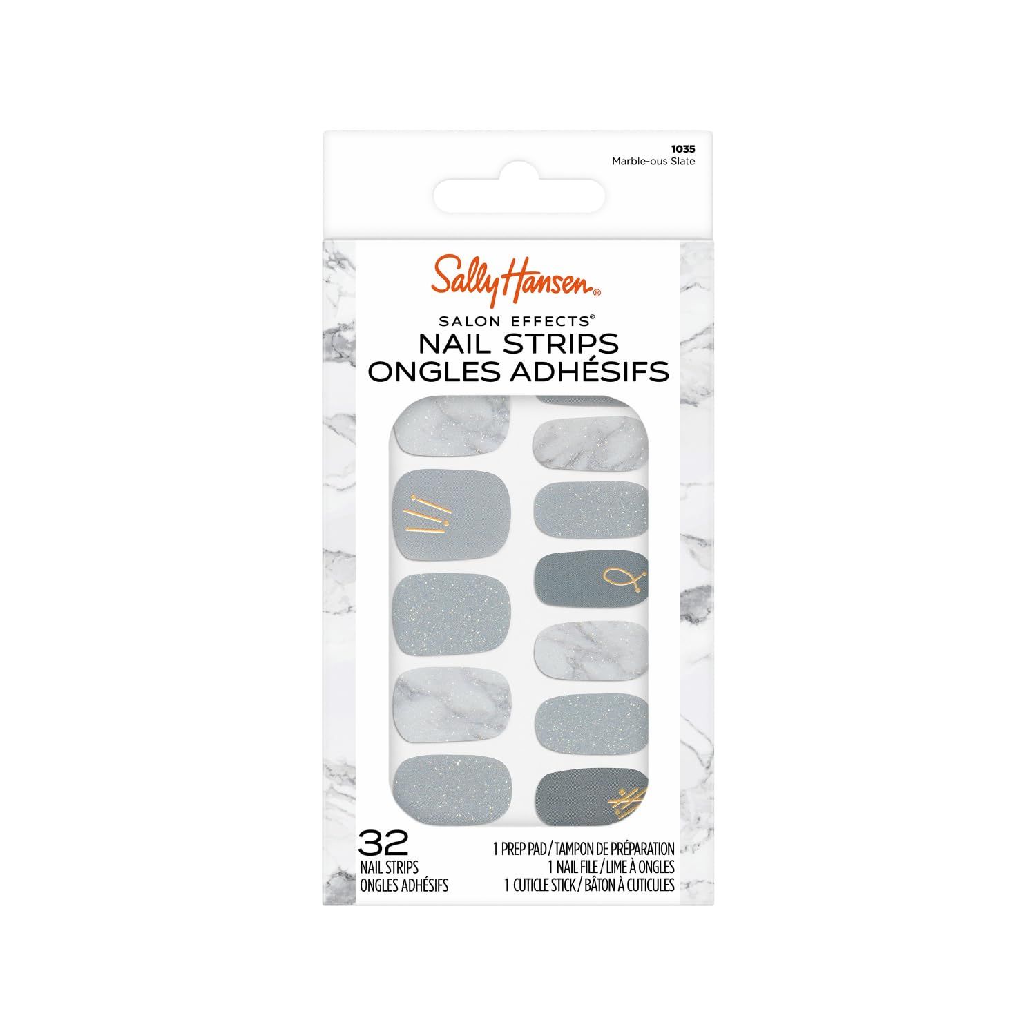 Sally Hansen Salon Effects, Marble-ous Slate, Nail Strips, No UV Light Needed, No Dry Time, Long-Lasting, Non-Damaging, No Chipping