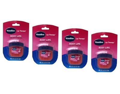 Vaseline Lip Therapy Rosy Lips Mini 4-Pack - Rose-Tinted Lip Balm, Moisturizer for Soft, Pink Lips, 0.25 Oz Ea