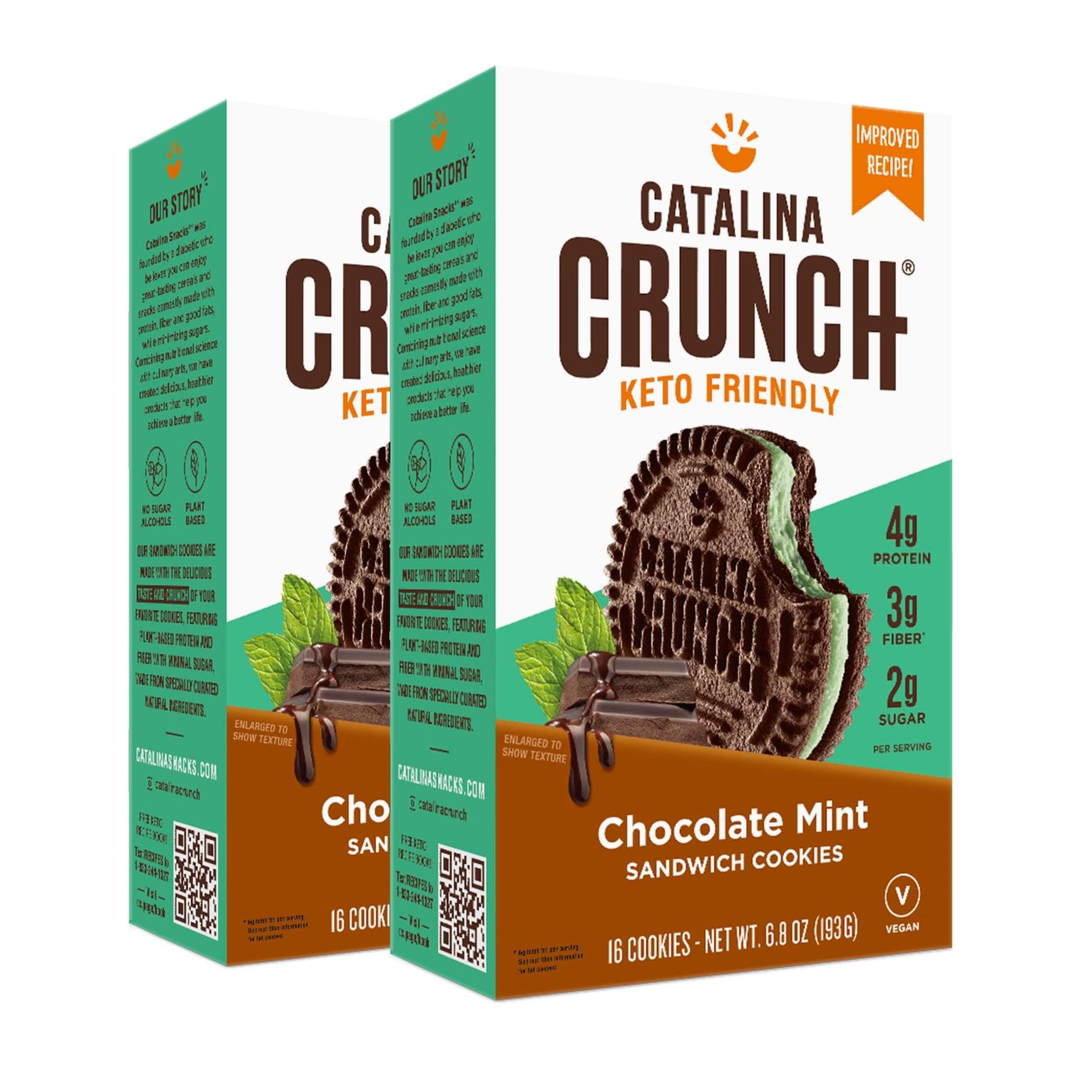 Catalina Crunch Chocolate Mint Sandwich Cookies, Healthy Snacks for Kids &amp; Adults, Vegan, Low Sugar 2g, Low Carb, High Protein 4g &amp; Fiber 3g, Keto Friendly, Plant Based, 6.8 oz (Pack of 2)