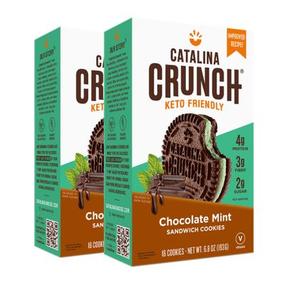 Catalina Crunch Chocolate Mint Sandwich Cookies, Healthy Snacks for Kids &amp; Adults, Vegan, Low Sugar 2g, Low Carb, High Protein 4g &amp; Fiber 3g, Keto Friendly, Plant Based, 6.8 oz (Pack of 2)