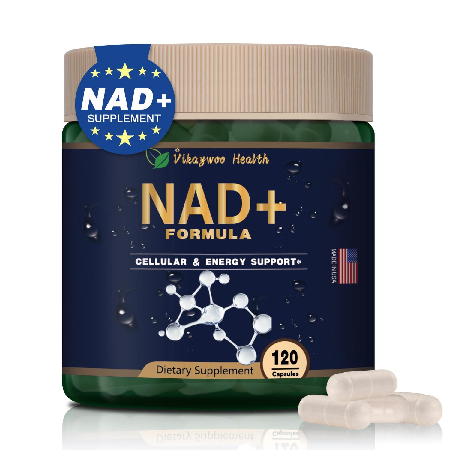 Vikaywoo NAD Supplement 1585 Mg -True NAD &amp; Resveratrol, NMN Alternative Liposomal NAD for Women &amp; Men, Support Cellular Health, Stamina &amp; Healthy Aging - 120 Capsules