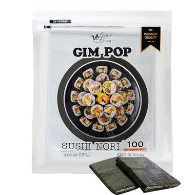 Gim Pop Premium Sushi Seaweed Sheets Roasted Sushi Nori All Natural Gold Grade Dried Seaweed for Wrap Rice, Onigiri, Sushi (100 Half Sheets,130g) - Product of Korea, Restaurant Quality