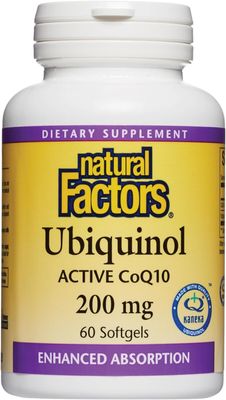 Natural Factors Ubiquinol Active CoQ10 200 mg, High-Absorption Coenzyme Q10 Supplement for Energy, Heart and Cognitive Support, 100mg, 60 Softgels