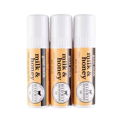Dionis Goat Milk Skincare Milk &amp; Honey Holiday Lip Balm Gift Set - Beeswax, Shea Butter &amp; Coconut Oil Lip Care Products Made in The USA - Cruelty Free Lip Moisturizer for Chapped Lips, 0.28oz 3 Pack