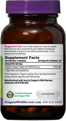 Oregon's Wild Harvest, Certified Organic Oregon Grape, Berberine Supplement, 1140 mg, 90 Count