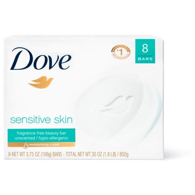 Dove Beauty Bar Gently Cleanses and Nourishes Sensitive Skin Effectively Washes Away Bacteria While Nourishing Your Skin, 3.75 oz, 8 Bars