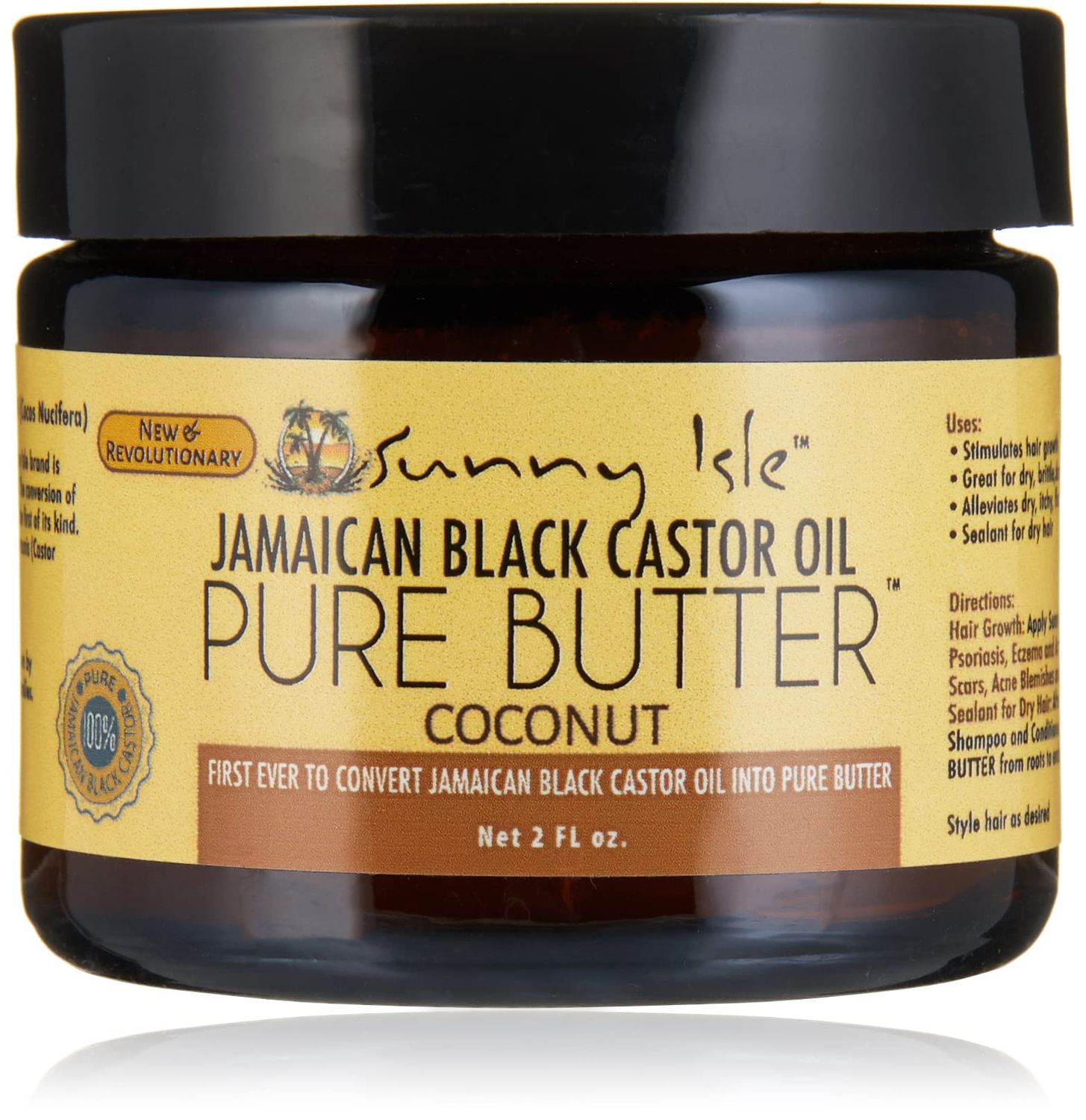 Sunny Isle Jamaican Black Castor Oil Pure Butter Coconut, Brown, 2 Fluid Ounce