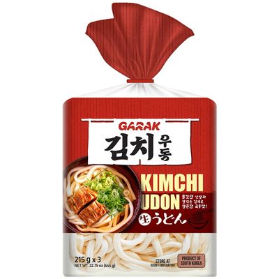 GARAK Kimchi Soup Udon Noodles (3 Packs) - Thick Japanese-Style Korean Noodles with Seasoning, Ready in 2 Minutes, Perfect for Quick Meals (645g / 22.75oz)