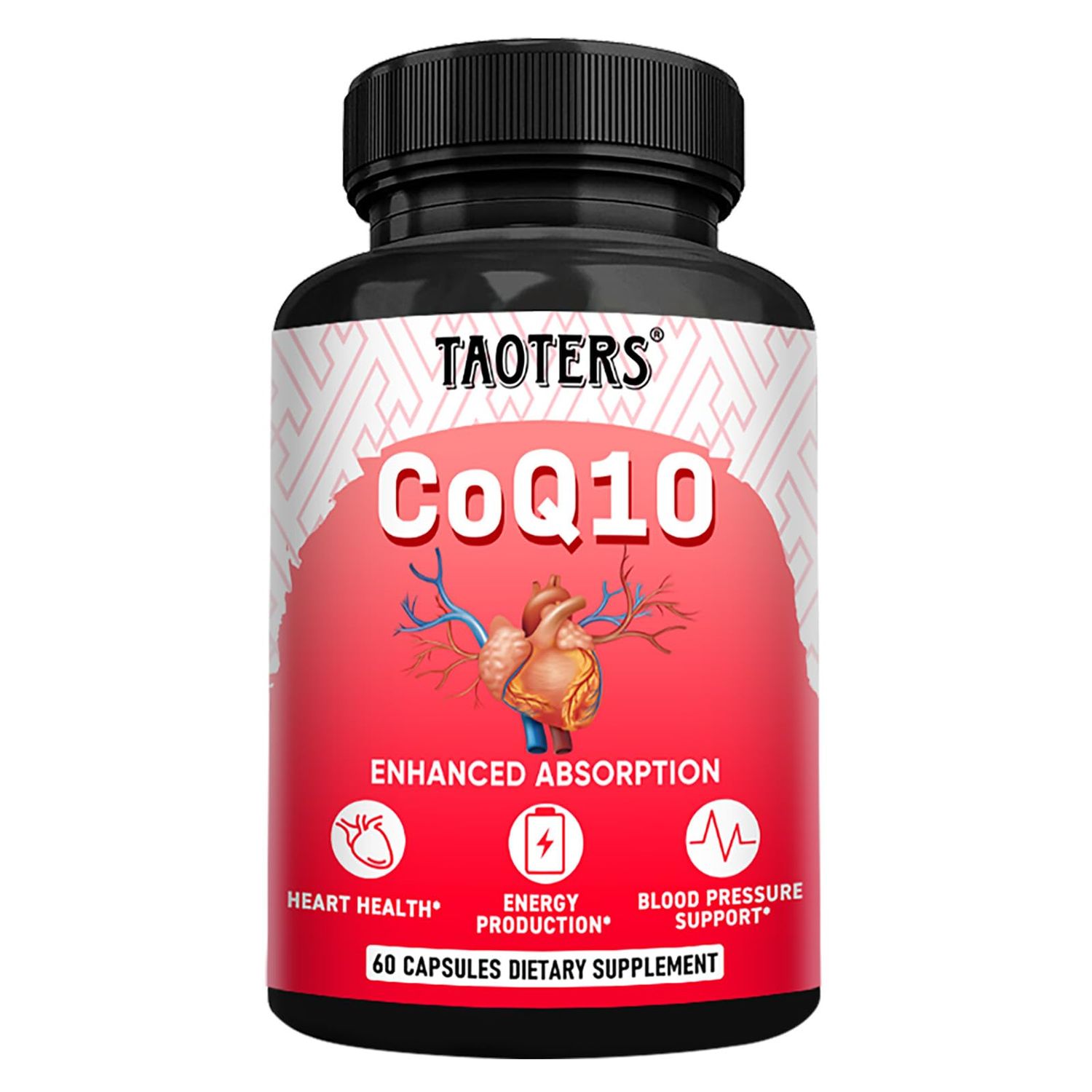 TAOTERS CoQ10 400MG Supplement Per Serving| Coenzyme Q10 Capsules with Organic Dandelion Root 840MG, Calcium 64MG, Black Pepper Extract 40MG| Support for Heart Health &amp; Energy Production| 60 Capsules