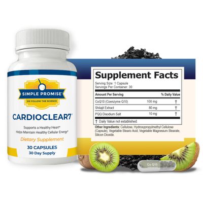 Simple Promise Cardio Clear 7 - Heart Health Supplements with PQQ and Coenzyme Q10 - CoQ10 Supplement to Maintain Cellular Energy and Circulation, with Shilajit for Better Absorption - 30 Capsules