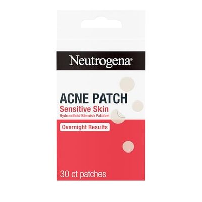 Neutrogena Sensitive Skin Blemish Patches, Acne Patches for Sensitive Skin, Hydrocolloid Treatment Visibly Shrinks Pimples Overnight, 2 Sizes, 30 Count