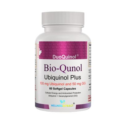 WELLNESS EXTRACT BioQuinol Ubiquinol (CoQ10) with Geranylgeraniol - Master Antioxidant for Heart Health, Cellular Energy 150mg 60 Softgels
