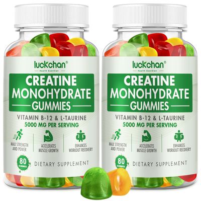 LUCKCHAN Creatine Monohydrate Gummies 5000mg for Men &amp; Women (2 Pack) - Chewables Creatine Monohydrate for Muscle Strength, Muscle Builder, Energy Boost, 160 Count Pre-Workout Supplement