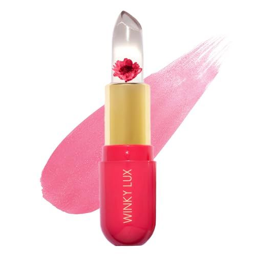 Winky Lux Flower Balm, pH Lip Balm, Color Changing Lipstick and Tinted Lip Balm Stain, Vegan &amp; Cruelty Free, Hydrate &amp; Plump, Sheer Pink Lipstick, Pink Flower