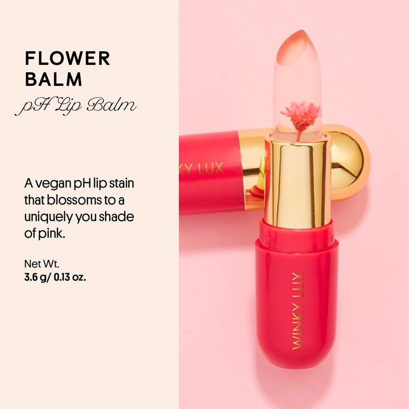 Winky Lux Flower Balm, pH Lip Balm, Color Changing Lipstick and Tinted Lip Balm Stain, Vegan &amp; Cruelty Free, Hydrate &amp; Plump, Sheer Pink Lipstick, Pink Flower
