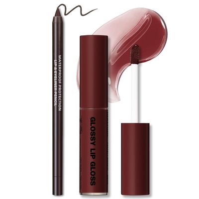 HOSAILY Nourishing Lip Gloss with Brown Lip Liner Combo Set, Moisturizing High Shine Lip Glow Oil Fresh Lightweight Lip Care, Glossy Plumper Lip Gloss for Women, Long Wear Liquid Lipstick Makeup Kit3
