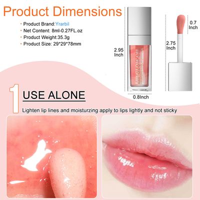 Yrarbil 2PCS Hydrating Lip Glow Oil, Plumper Gloss, Moisturizing Oil, No-Sticky Transparent Plumping Gloss Tinted Balm for Care and Dry Lips (2PCS Rosewood)