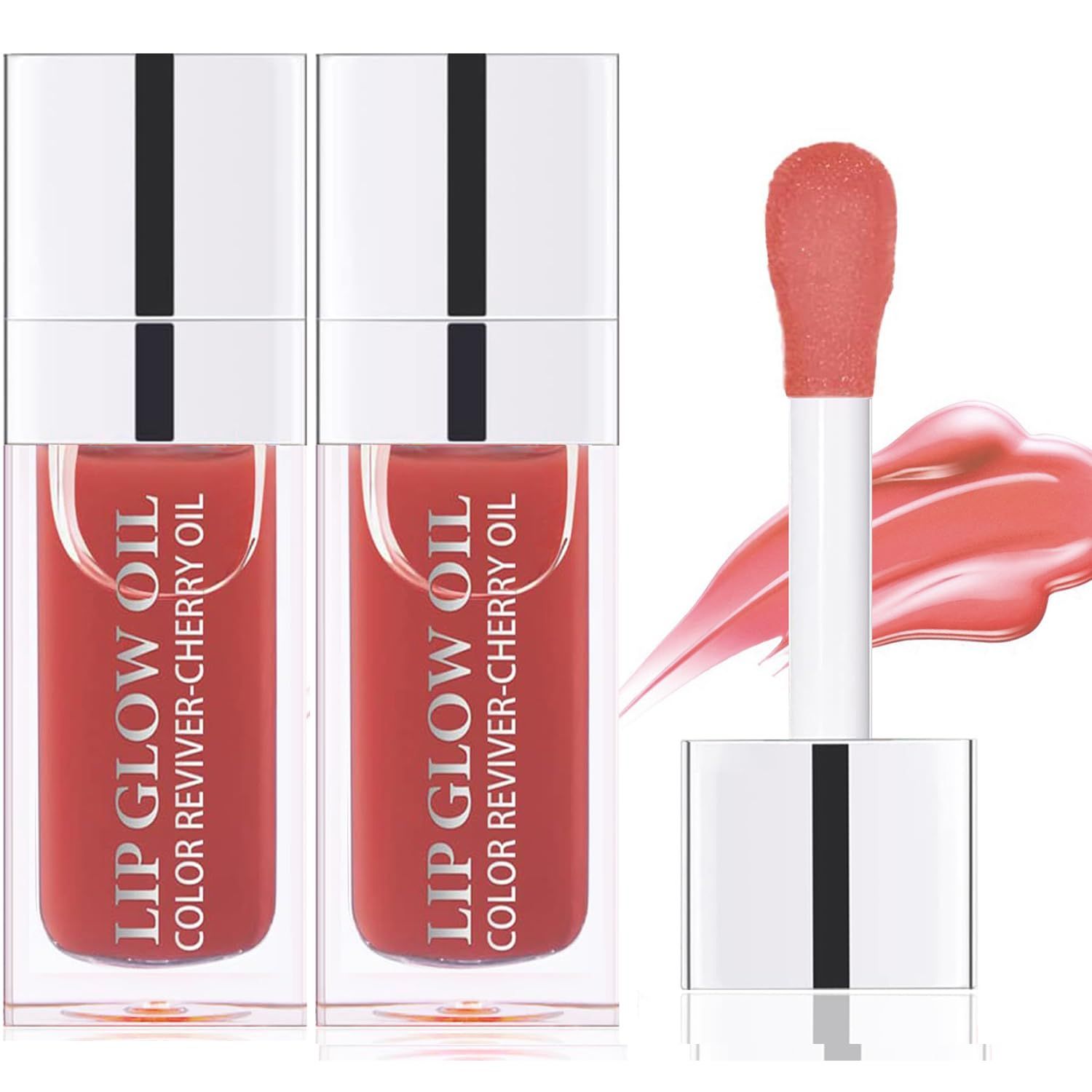 Yrarbil 2PCS Hydrating Lip Glow Oil, Plumper Gloss, Moisturizing Oil, No-Sticky Transparent Plumping Gloss Tinted Balm for Care and Dry Lips (2PCS Rosewood)