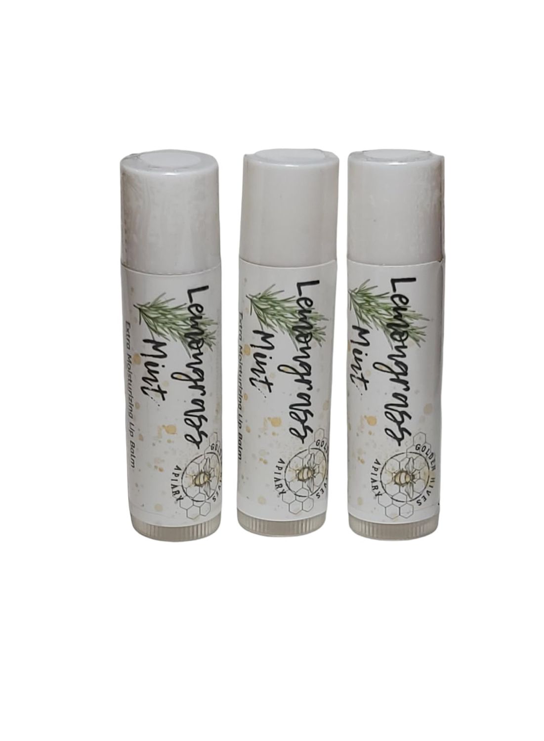 Golden Hives Apiary Moisturizing Lip Balm With Raw Beeswax &amp; Organic Cocoa Butter - Lemongrass Mint (pack of 3)