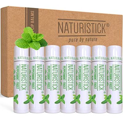 Naturistick Premium Beeswax Lip Balm for Dry, Chapped Lips | 100 Natural Lip Care | Coconut Oil, Shea Butter, Aloe Vera | Moisturizing, Chemical-Free Chapstick | 7 Pack Peppermint Scent | Made in USA