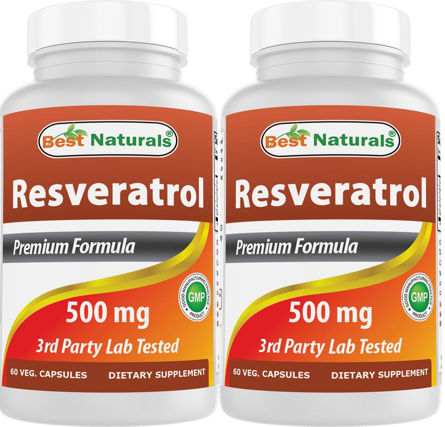 Best Naturals 2 Packs Resveratrol Complex 500 mg 60 Veg Capsules Made with Grape Skin, Red Wine, Quercetin - Gluten Free &amp; Non GMO - (Total 120 Capsules)