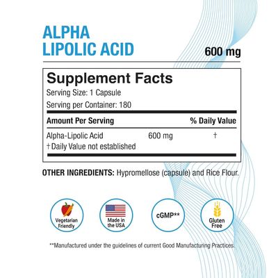 Puregen Labs Alpha Lipoic Acid 600mg High Potency 180 Servings - Antioxidant Support | No Harmful Additives | Non-GMO, NO Gluten and Dairy, 600 mg per Veggie Capsule - Made in USA