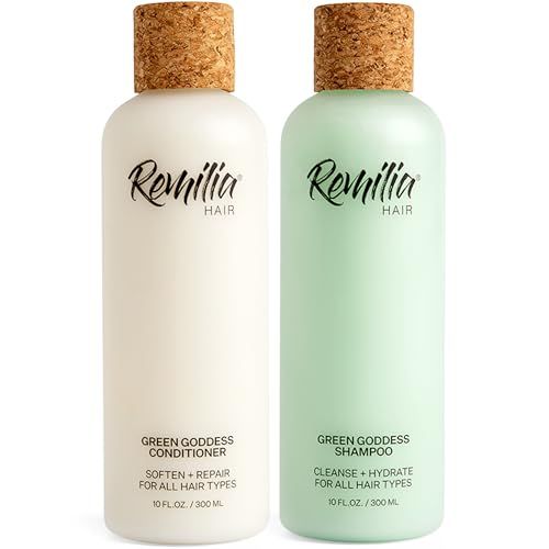 REMILIA Green Goddess Shampoo and Conditioner Set for Damaged Hair - With Rosemary Oil, Panthenol &amp; Green Tea Extract - Hydrating, Strengthening, Vegan - Made in USA - 2 x 8.5 fl oz