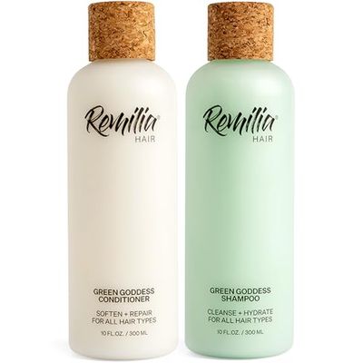 REMILIA Green Goddess Shampoo and Conditioner Set for Damaged Hair - With Rosemary Oil, Panthenol &amp; Green Tea Extract - Hydrating, Strengthening, Vegan - Made in USA - 2 x 8.5 fl oz