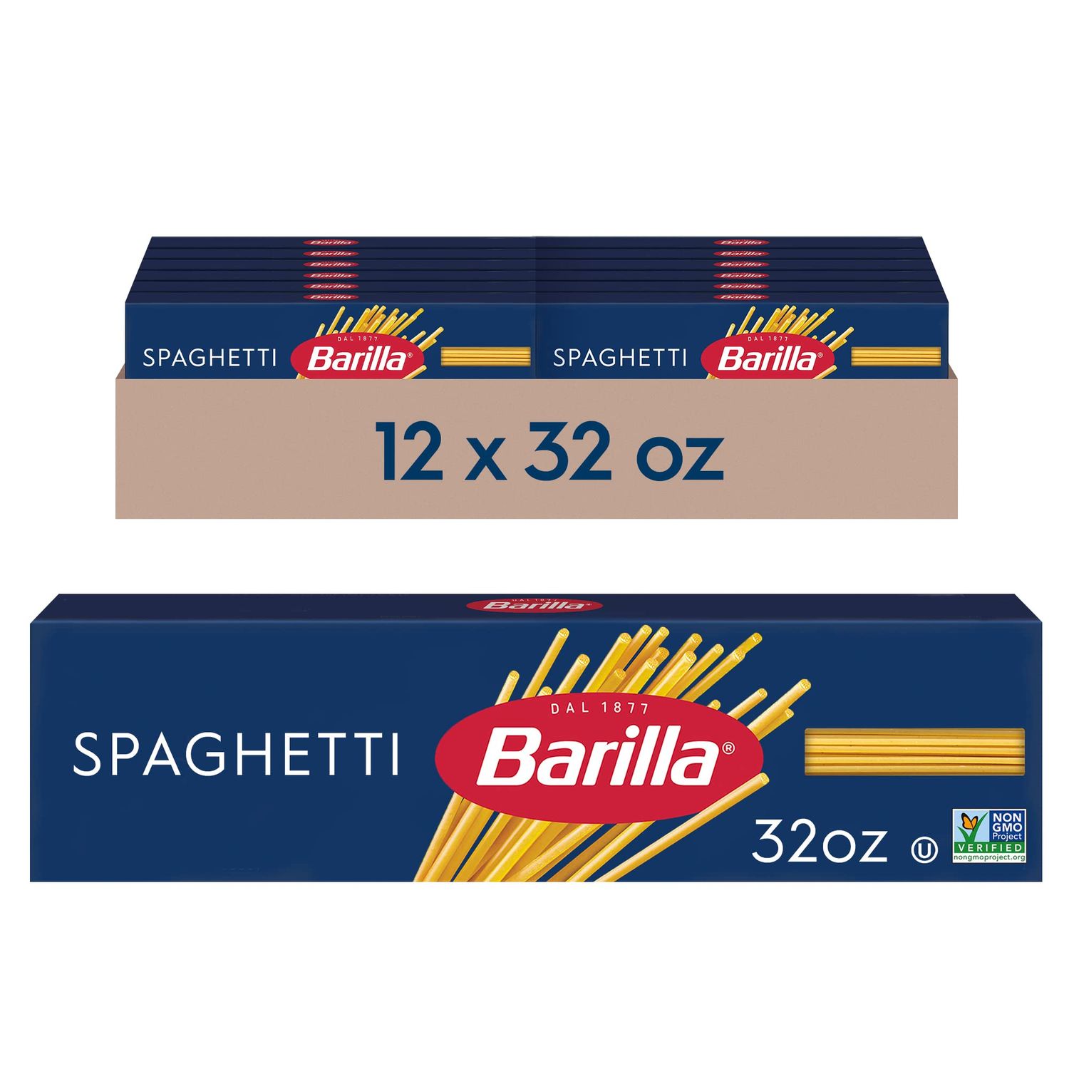 Barilla Spaghetti Pasta, 32 oz. Box (Pack of 12) - Non-GMO Pasta Made with Durum Wheat Semolina - Kosher Certified Pasta