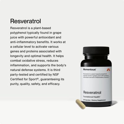 Momentous Resveratrol Supplement 450 mg - Trans-Resveratrol for Healthy Aging, Brain, & Heart Support - NSF Certified, GMO-Free, Gluten-Free, 30 Servings