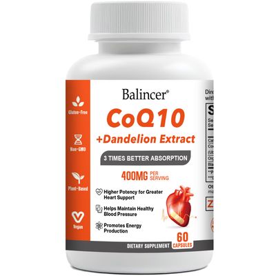 Balincer CoQ10 400mg 3 Times Absorption Coenzyme Q10 Powerful-Antioxidant Supplement with Organic Dandelion Root &amp; Black Pepper, Support Heart Health &amp; Energy Production, 60 Veggie Capsules