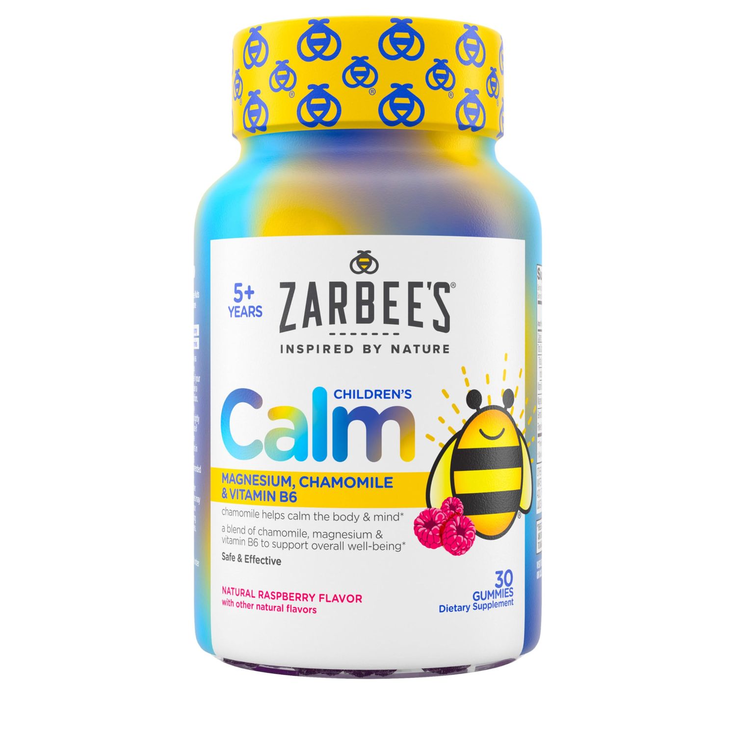 Zarbee&#39;s Children&#39;s Calm Gummy, Supports a Calm Mind &amp; Body for Kids Ages 5, Made with Magnesium, Chamomile &amp; Vitamin B6, Natural Raspberry Flavor, 30 Count Gummies