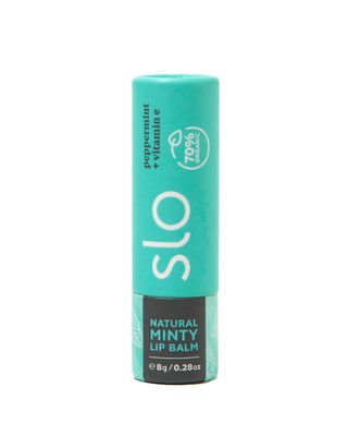 Slo | Natural Lip Balm - All Natural Ingredients, Vegan &amp; Cruelty Free, Hydrating &amp; Soothing, Plastic Free, Paper Packaging | Peppermint Vitamin E, (0.28oz/8g)
