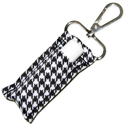 Black and White Houndstooth Check Lip Balm Holder - Holds Lip Balm or Chap Stick - Clips to Keychain, Purse, Lanyard or Backpack - Handmade by Green Acorn Kitchen