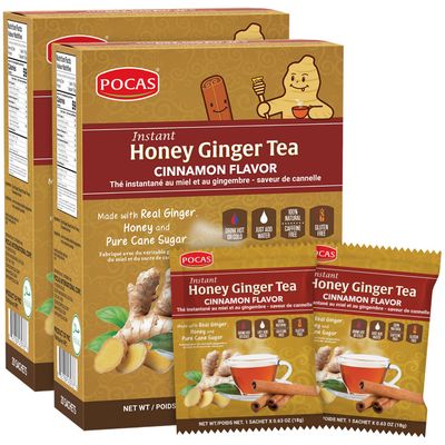 Pocas Tea Powder, Honey Ginger with Cinnamon, 20 Count (Pack of 2), Non-GMO, Gluten Free, Caffeine Free, Instant Tea Packets
