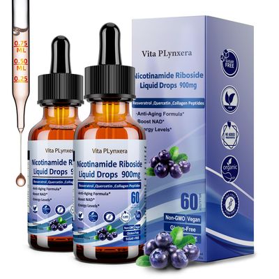 2 Pack NAD Supplements for Women &amp; Men, NAD Nicotinamide Riboside Resveratrol 900mg &amp; Quercetin, Niacin, Collagen, Biotin, Liquid NAD Plus Supplement NR900 For Anti-Aging Skin Energy Longevity Focus