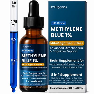 Methylene Blue Drops 2oz-MitoCognition Ultra 8-in-1 Pharmaceutical Grade 1 Solution Support Focus, Memory, Cognition and Energy-No Formaldehyde Third-Party Tested Brain Health Supplement for Humans