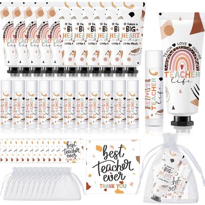 Dimsile 12 Sets Teacher Appreciation Gifts Include Hand Cream Lip Balm Bulk Organza Bags Thank You Tags Graduation Thank You Teacher Gifts for Women Girls Party Favors Holiday