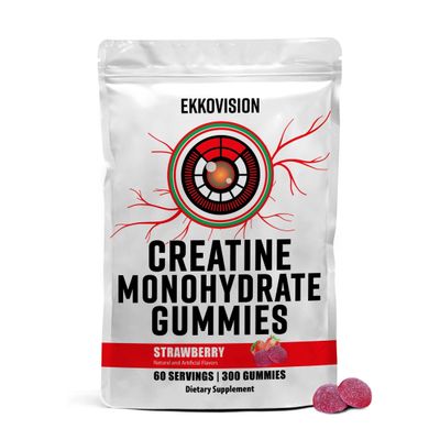 Ekkovision Creatine Monohydrate Gummies 5g (5000mg), Strawberry, 60 Servings, Ekko Creatine Gummies for Men and Women, Pre or Post Workout Chewable Gummy Supplement, Energy &amp; Muscle Strength Support
