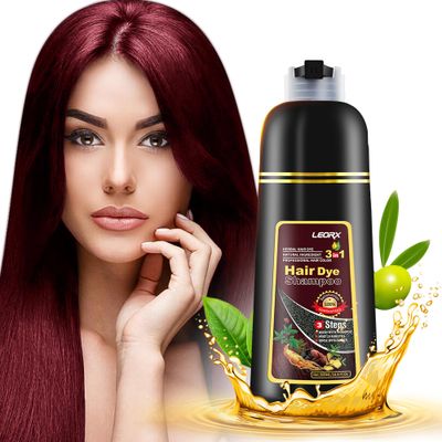 leorx Hair Dye shampoo 3 In 1, Dark Wine Red Instant Herbal Hair Color Shampoo Cover Gray Hair For Women&amp;Men - Color Your Hair with Ease - Tintes Para El Cabello Profesional