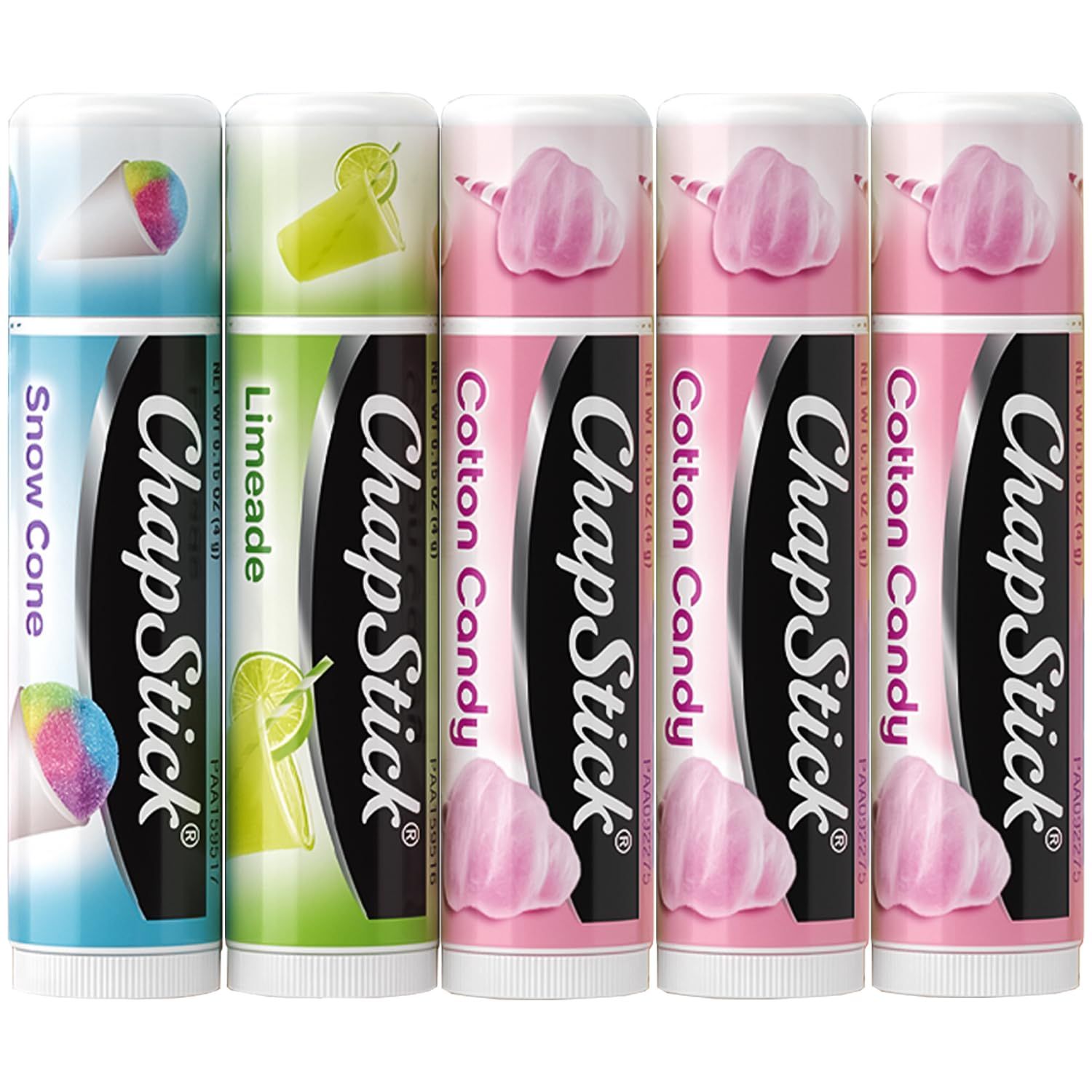 ChapStick Lip Balm, Vacation Getaway Collection (Snow Cone, Limeade, and Cotton Candy) 2 Cotton Candy, 0.15 Oz Ea (5 Piece Set)
