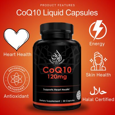 Iman Vitamins Halal CoQ10 120mg - Vegan, Non-GMO Supplement - Heart &amp; Energy Support - 30 Liquid Capsules