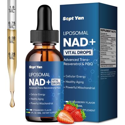 SEPT YAN NAD Supplement - 1200mg, Liposomal NAD Liquid Drops for Women &amp; Men with Resveratrol, PQQ &amp; Black Pepper Extract for Cellular Energy, Brain &amp; Anti-Aging Support, Vegan, Strawberry, 2 fl oz