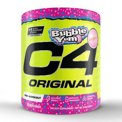 Cellucor C4 Original Pre Workout - Pre-Workout for Endurance, Focus &amp; Performance with 200mg Caffeine, Beta-Alanine, Creatine Nitrate, L-Arginine &amp; PeptiPump - Sugar Free, 30 Servings, Bubble Yum