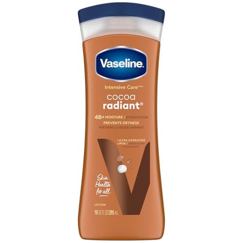 Vaseline Intensive Care Cocoa Radiant - Hand &amp; Body Moisturizer with Cocoa Butter, Shea &amp; Petroleum Jelly, Healing Lotion for Extremely Dry Skin, 10 Oz