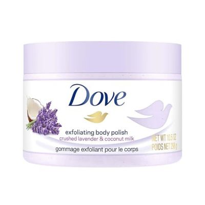Dove Exfoliating Body Polish Body Scrub Crushed Lavender &amp; Coconut Milk 10.5 oz
